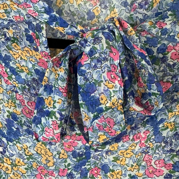 Zara | Blue Multicolor Ruffle Tie Neck Floral Blouse Size Large - Picture 5 of 6